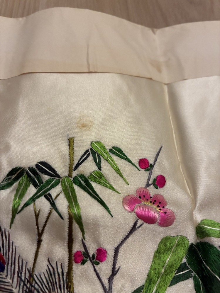 Bird Flower embroidered asian character Panel