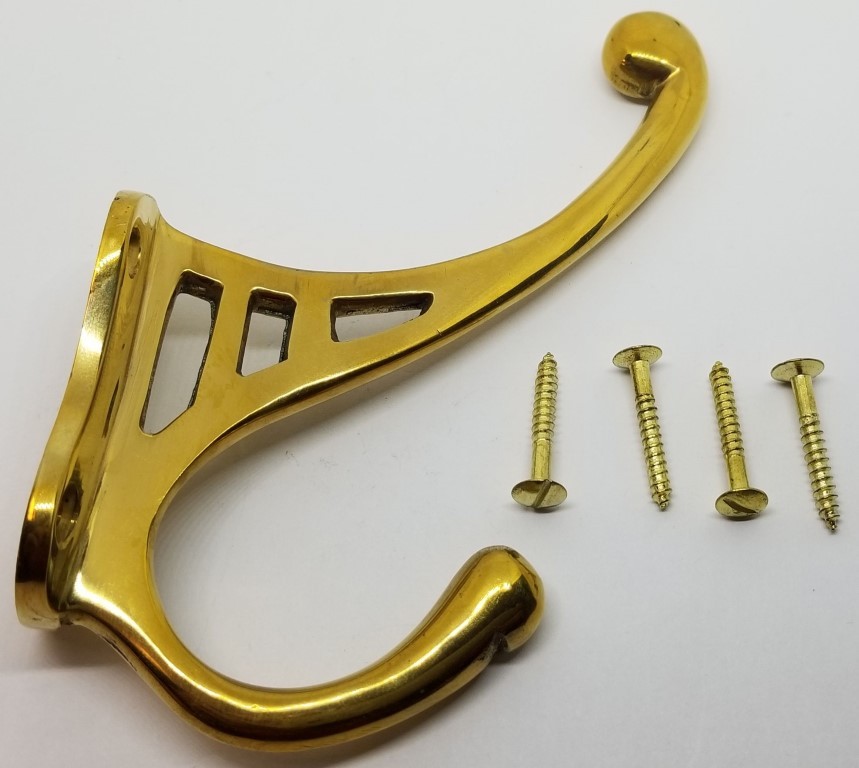 LARGE 5" Plain CAST BRASS Front Mount Coat Hook double rack hat jacket fancy old