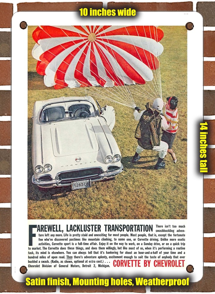 Metal Sign - 1962 Chevy Corvette Farewell Lackluster Transportation - 10x14"