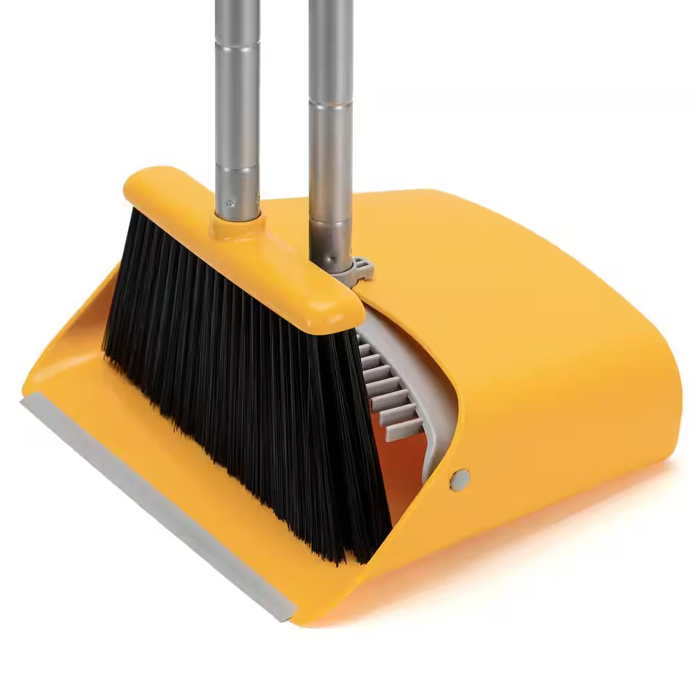 Yellow Upright Broom and Dustpan Set