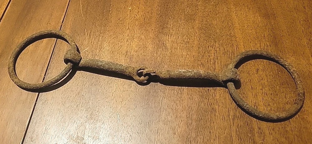 Antique Iron Horse Bit Double Ring Rusty