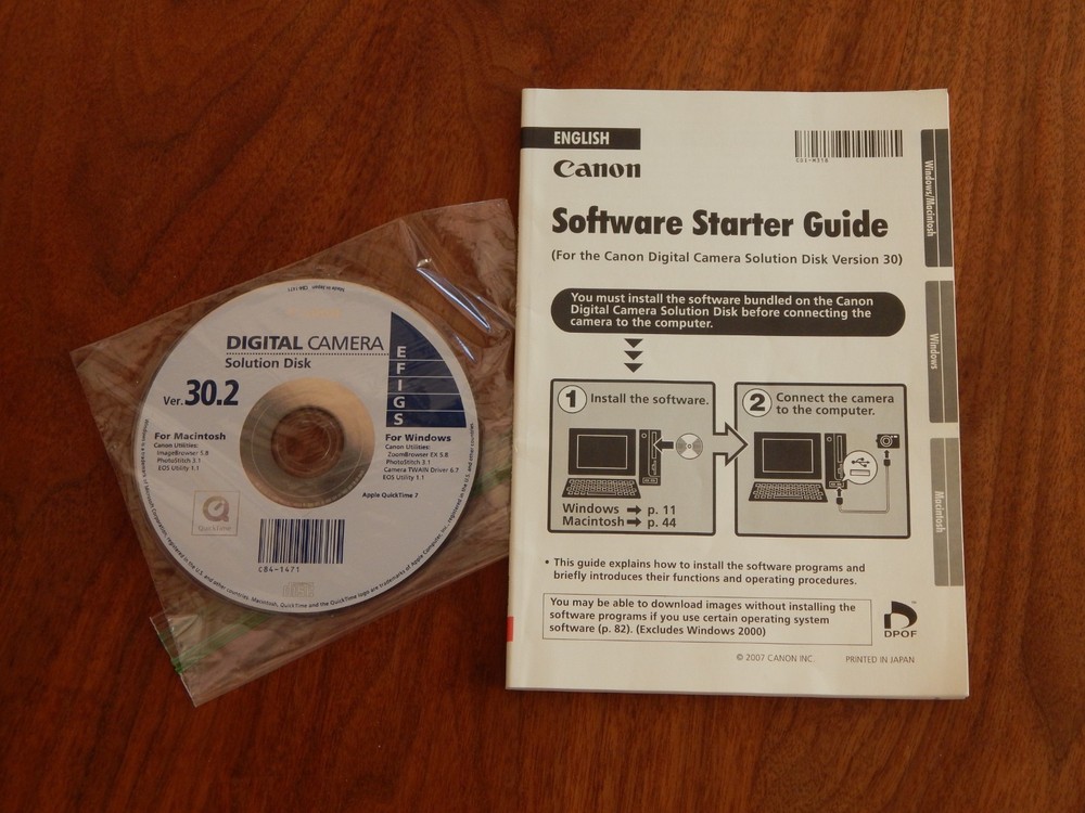 Canon Digital Camera Solution Disk Ver 30.2 CD ROM w Starter Guide 2007 MAC/WIN