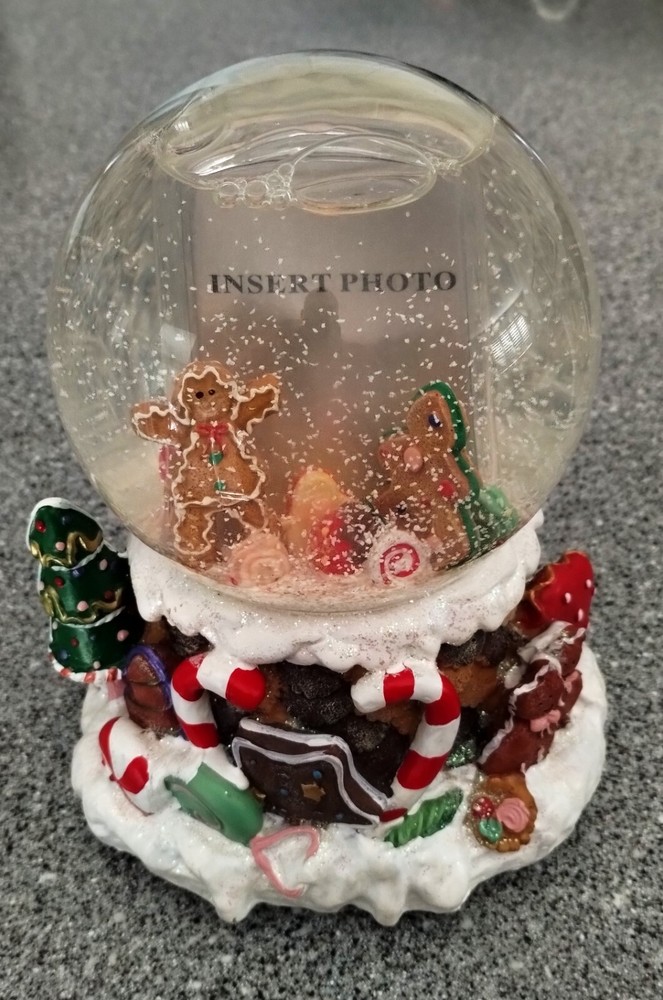 Gingerbread Christmas Holiday Snow Globe w/ Photo Insert