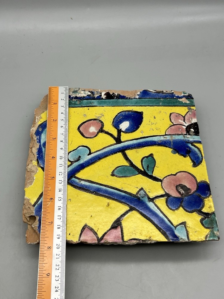 Safavid Square Tile Glazed Architecture Ceramic Earthenware Cuerda Seca 1800