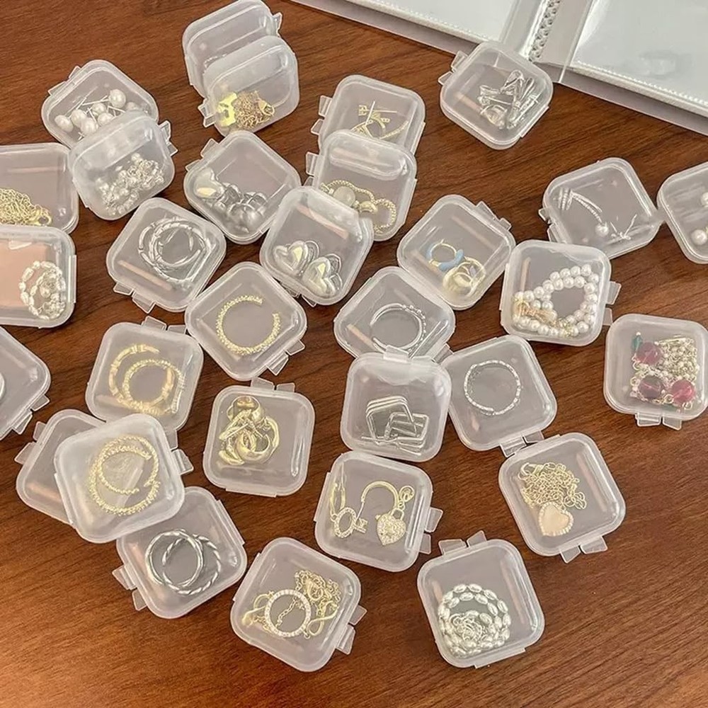 4Pcs Mini Jewelry Storage Containers, Clear Plastic Cases