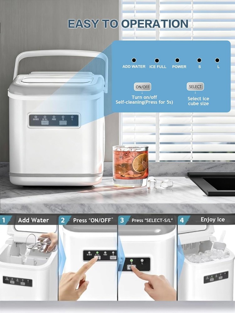 Antarctic Star Countertop Ice Maker Machine with Handle, 2 Size Ice, 9 Pcs Ready