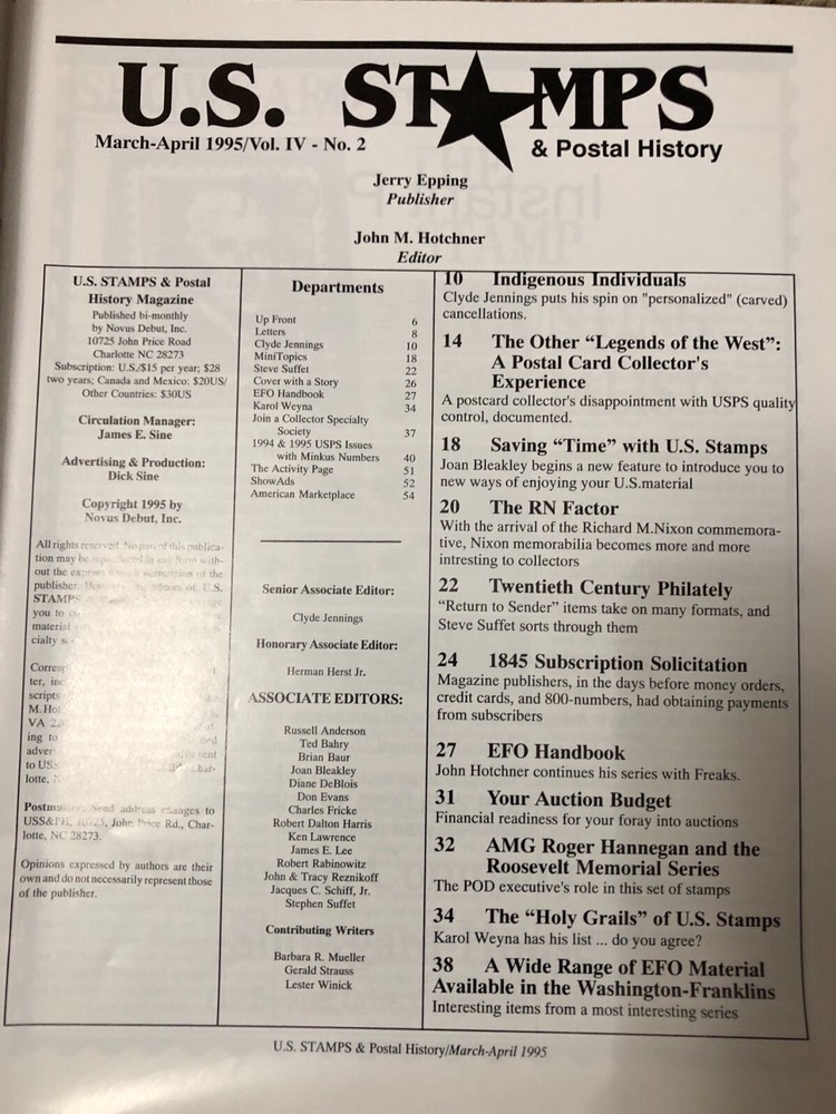 U.S. Stamps & Postal History 1995 Magazine 3 Issues Vol. 4 No. 1,2,3