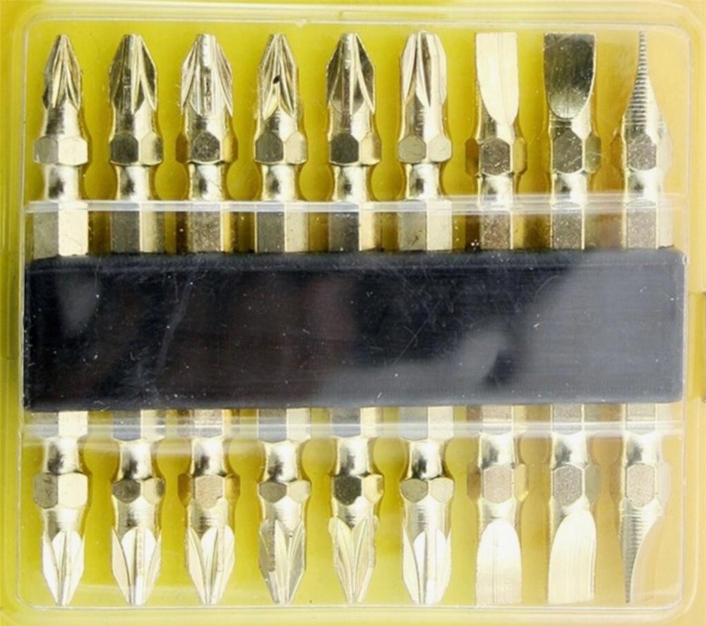 9pc Gold Double Ended Screw Bit Set Assorted Pozi & Flat Power Bits Screwdriver