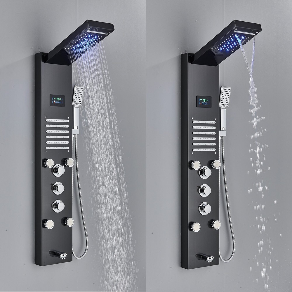 LED Rainfall Waterfall Shower Panel Tower System Massage Jet W/Hand Shower