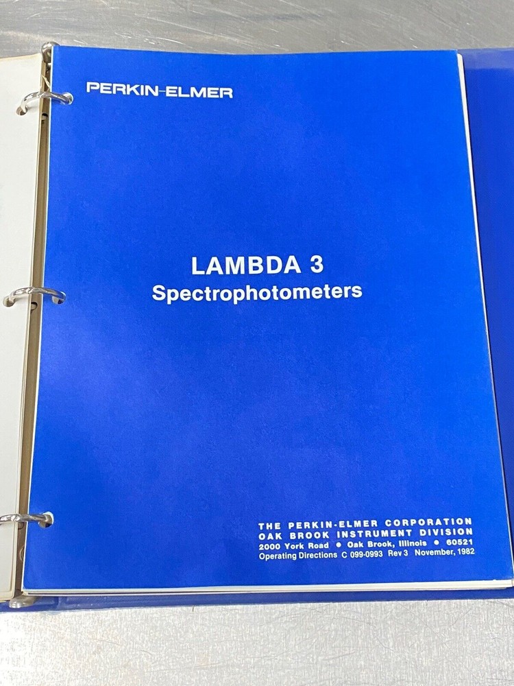 Perkin Elmer PE Lambda 3 Spectrophotometer UV Visible - Users Guide / Manual