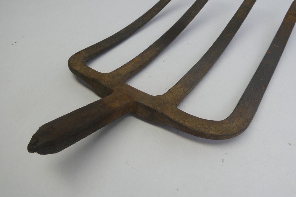 Antique Four Pronged Blacksmith Made Pitchfork Head Tool Part