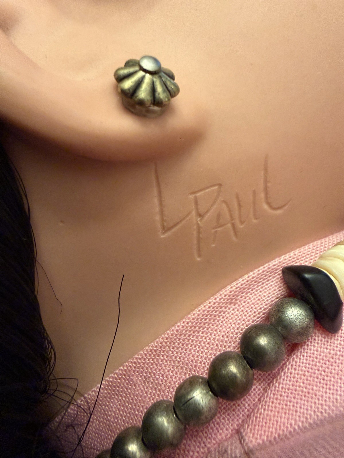 Vtg Louann Paul Native American Navajo Porcelain Face Hands Weighted Doll Signed