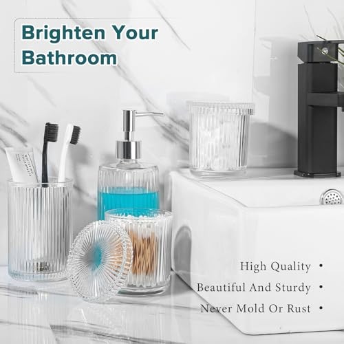 Bathroom Accessories Set, 4 Pack Glass Bath Accessory Sets Complete, Clear