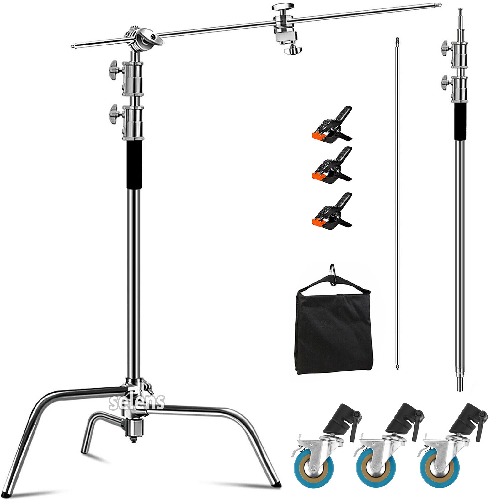 11ft Heavy Duty C Stand Light Tripod Gobo Booms Arm Grip Head Studio With Wheels