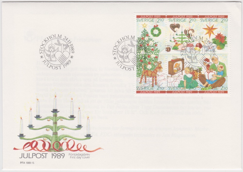 Sweden FDC 1989, Christmas, Mint