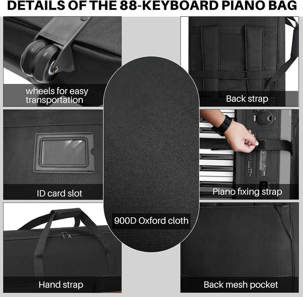 88-Key Keyboard Case with Wheels & Adjustable Shoulder Straps– Padded Rolling Gi