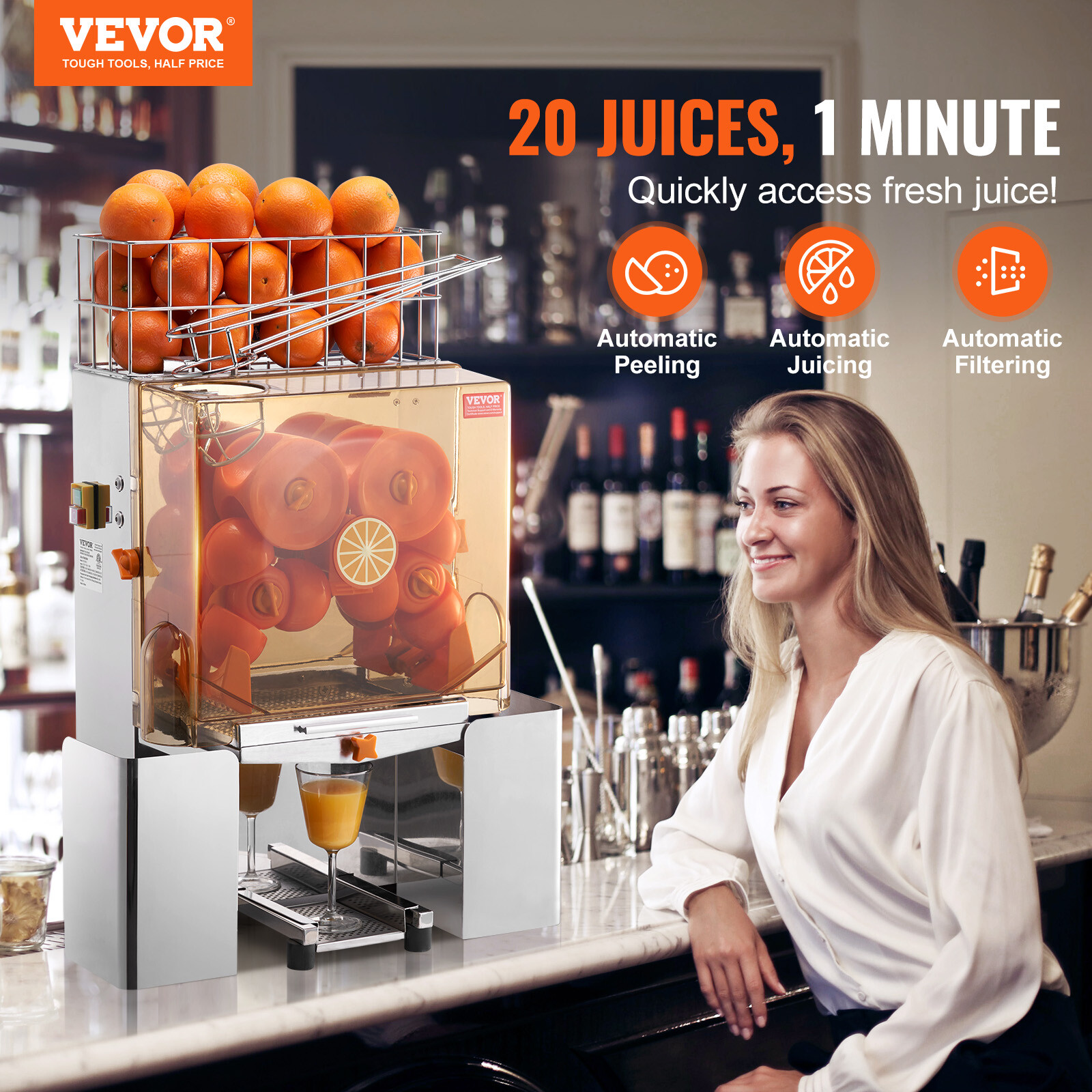 VEVOR Commercial Orange Juicer Machine 120W Juice Squeezer Extractor Filter Box