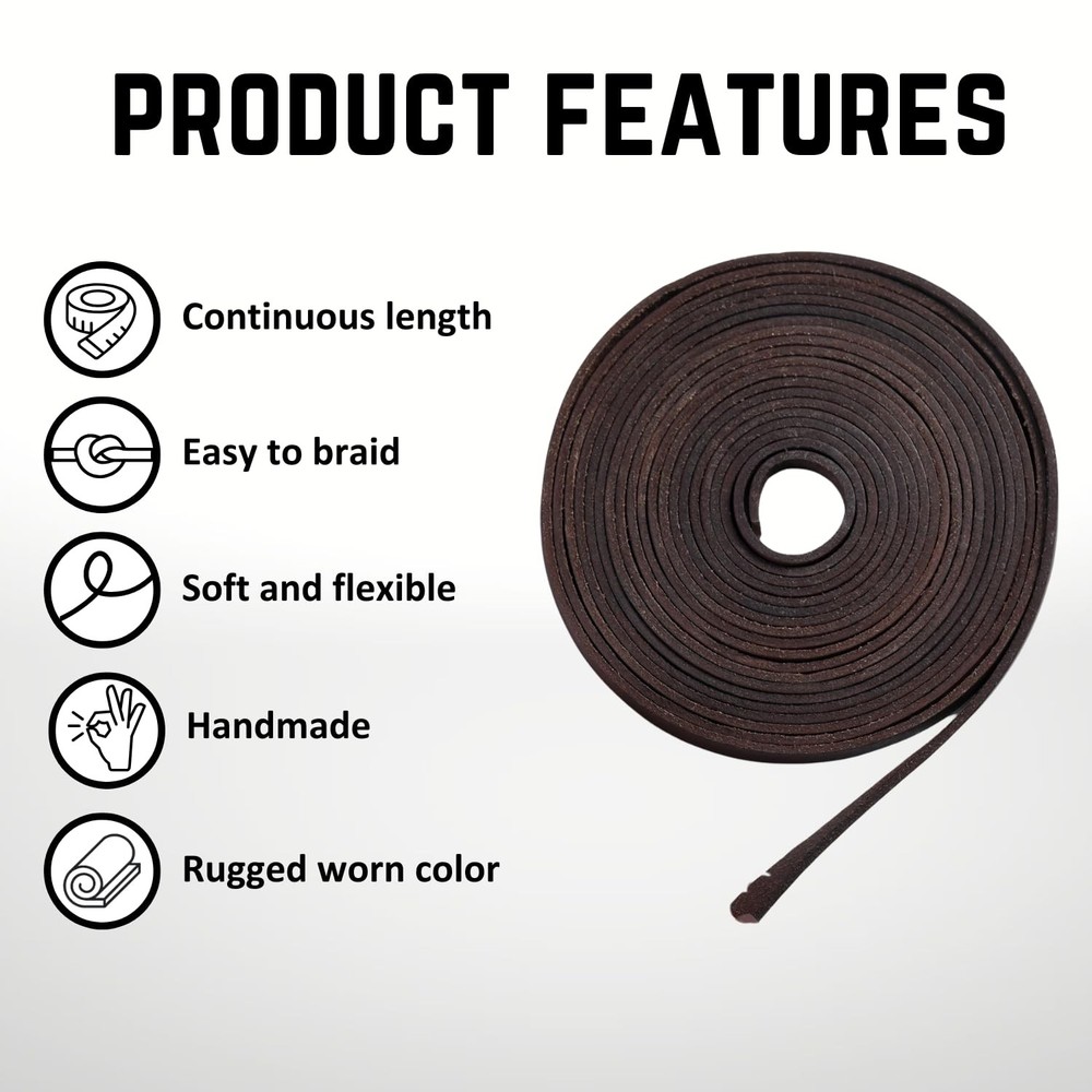Flat Genuine Leather Cord String Full Grain 3 MM, Dark Brown Distressed