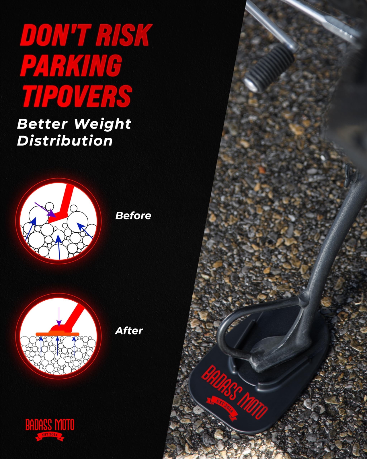 Motorcycle Kickstand Pad - Black - Rugged Kick Stand Coaster/Support Plate