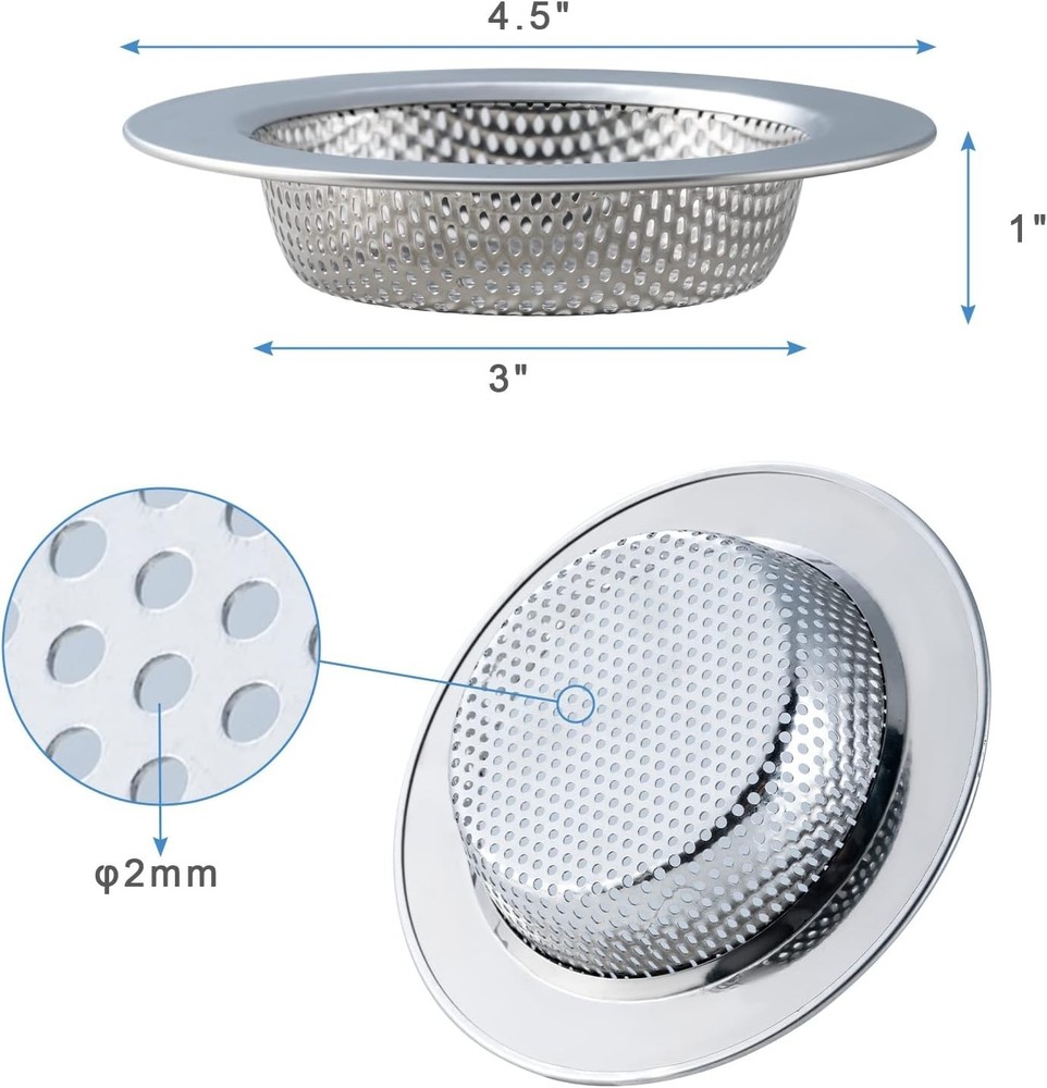 Effortless 4.5" Rustproof Sink Strainers - 2 Pcs with Double-Layer Design