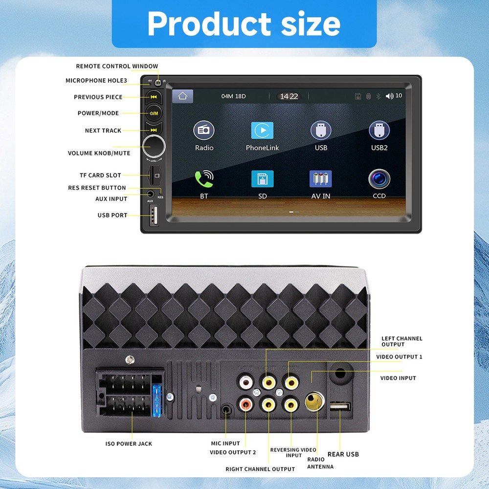 2DIN Double 7” Touchscreen Car Stereo with Bluetooth, GPS& Apple/Android CarPlay