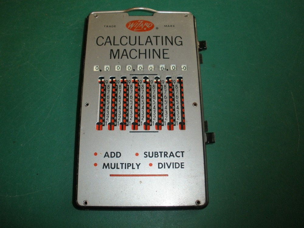 VINTAGE Wizard CALCULATING MACHINE Add, Sub, Multiply, Divide (085)
