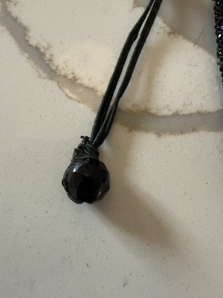 Antique Beaded Crochet Drawstring Purse~