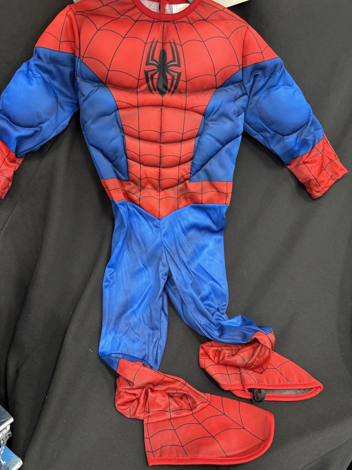 Spiderman Padded Jumpsuit W/Shoe Covers & Mask Toddler Size 2-4 Costume