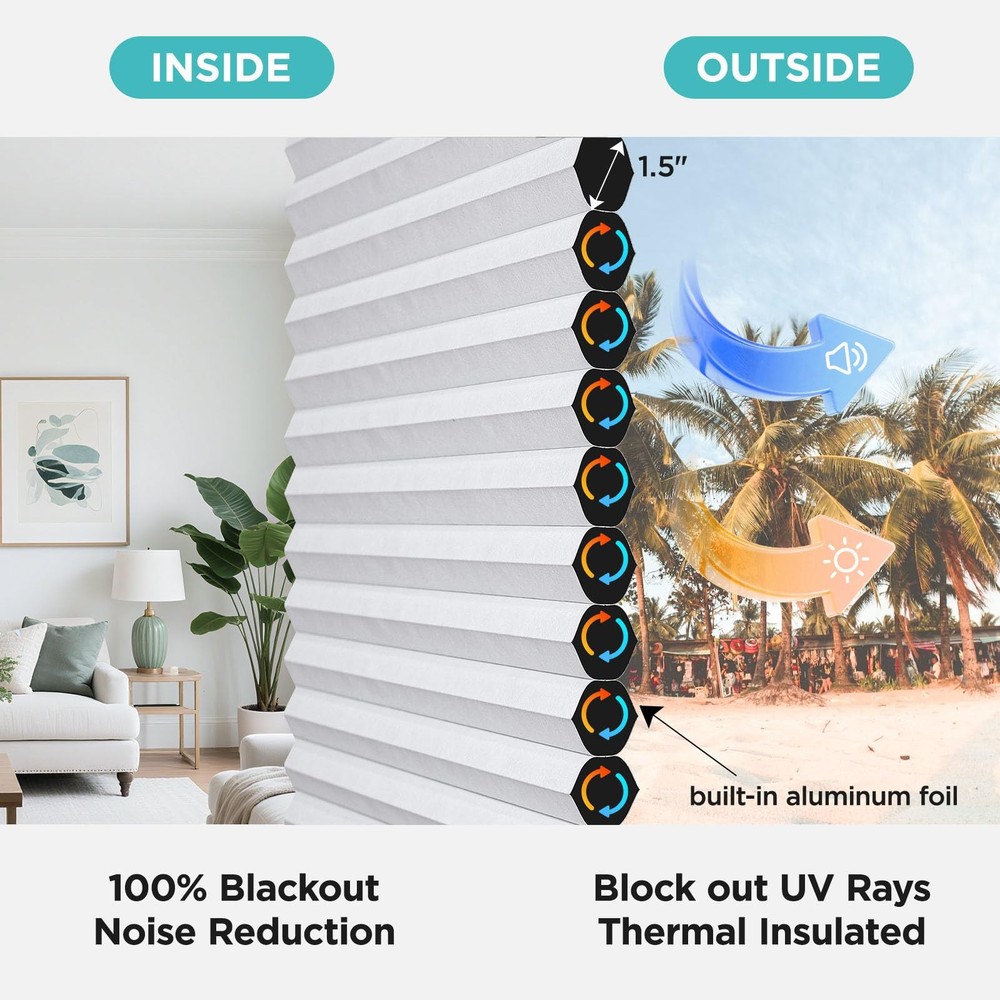 No Tools No Drill Blinds for Indoor Windows, Cordless Window Blinds Cellular ...