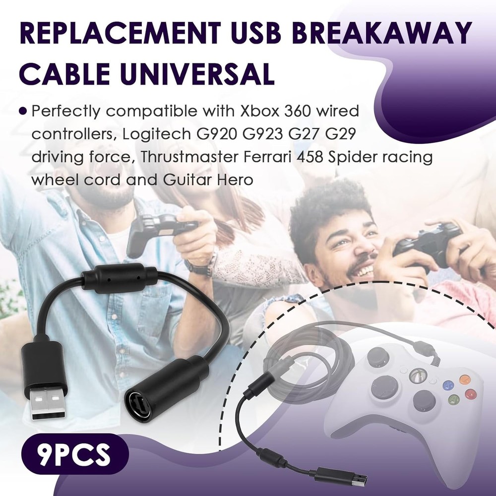 Reliable USB Breakaway Cable Set for Xbox 360 & Gaming Controllers - 9-Pack