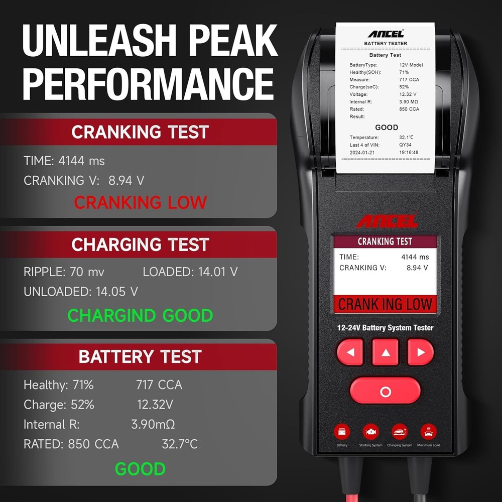 Car 12V Battery Tester 24V Battery Load Tester Charging Charging System Analyzer