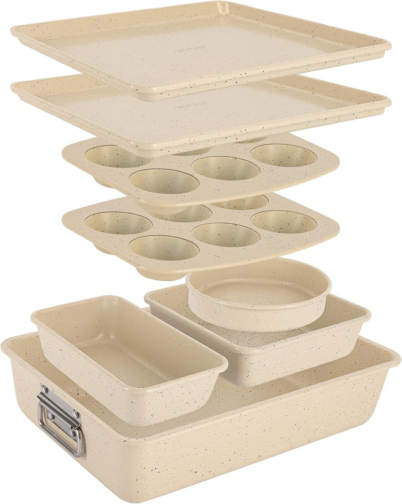 8-Piece Stackable Bakeware Set | Carbon Steel Non-Stick Baking Pan Set | Include