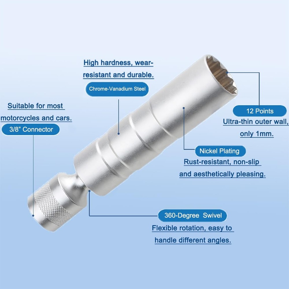 5/8Inch（16mm） Thin Wall Spark Plug Socket,12 Points 3/8" Drive Spark Plug Soc...