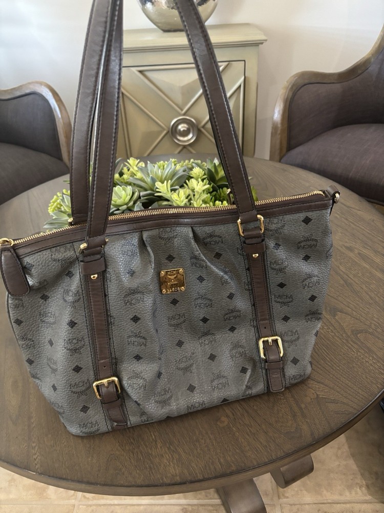 MCM Charcoal /Gray Monogram Tote Bag