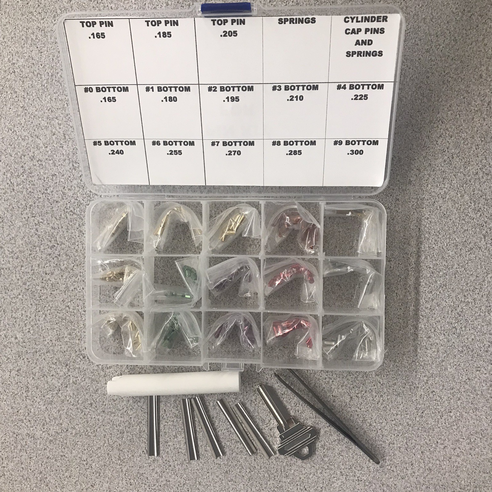 KEYING KIT FOR SCHLAGE LOCK CYLINDERS INCLUDES TOP, BOTTOM PINS, SPRINGS, TOOLS