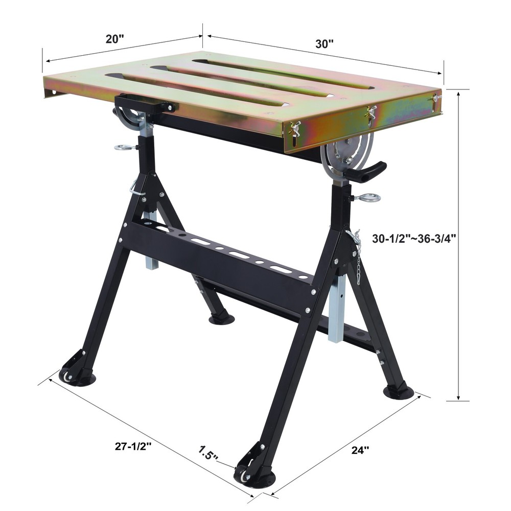 Welding Table 30"x20", 400lbs Load Capacity on Wheels, Foldable & Adjustable