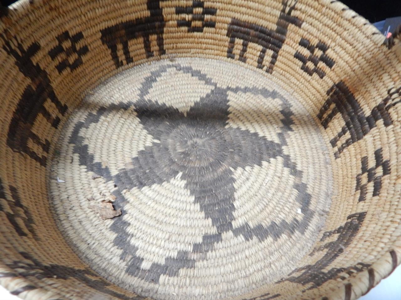 GIANT WORLD CLASS OLD VINTAGE PAPAGO INDIAN DEER PICTORIAL BASKET - CLEAN !