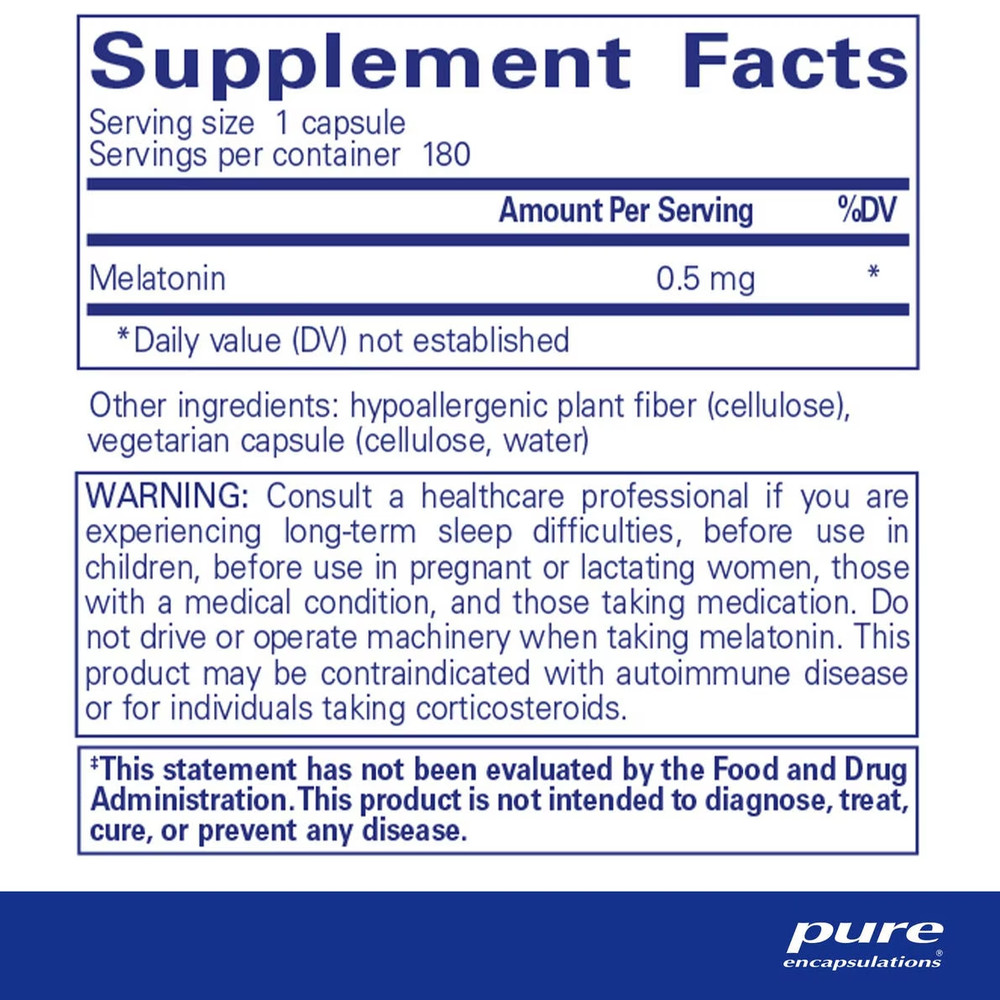 Melatonin 0.5mg - 180 Capsules Pure Encapsulations