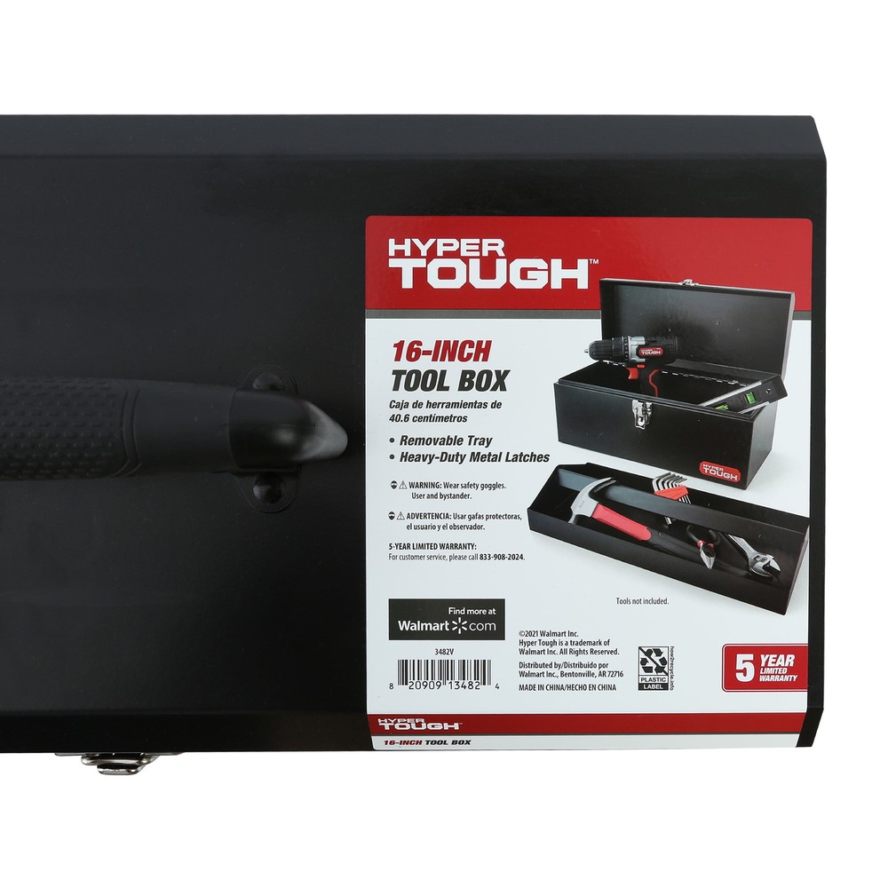 16-inch Black Metal Tool Box with Removable Tool Tray