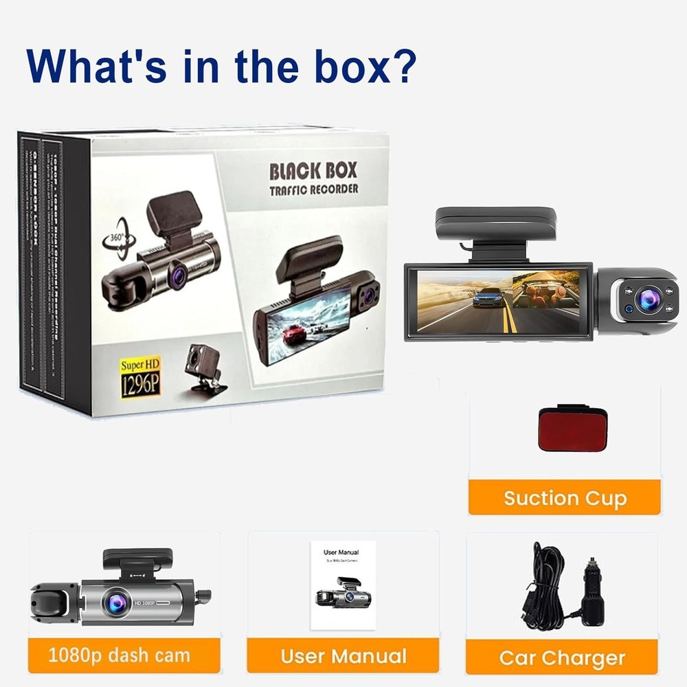 Front & Inside HD Dash Cam with Infrared Night Vision & Loop Recording Functio