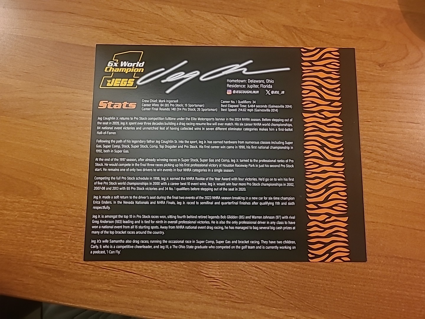 2024 Jeg Coughlin Jr. NHRA Hero Card Autographed Signed