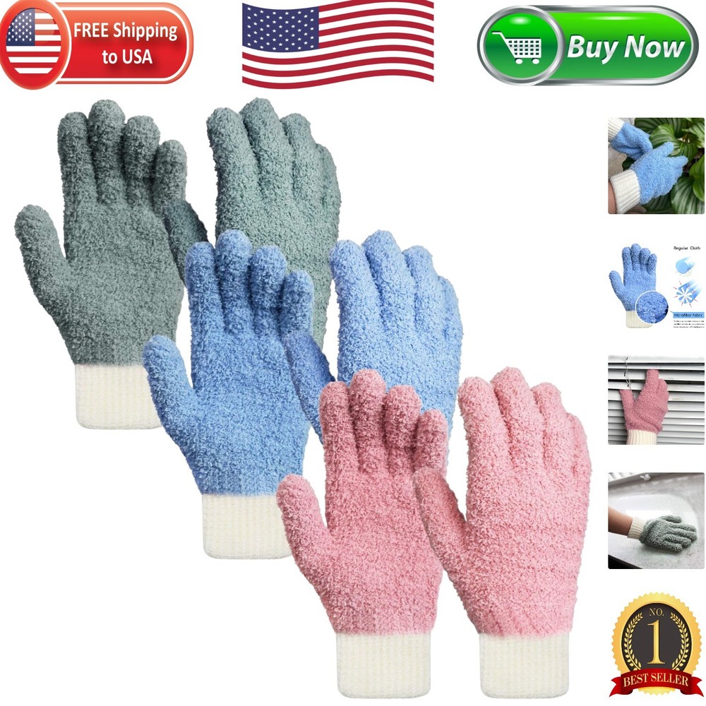 3 Pairs Multi-Purpose Microfiber Dusting Gloves for Efficient Home Care (S/M)