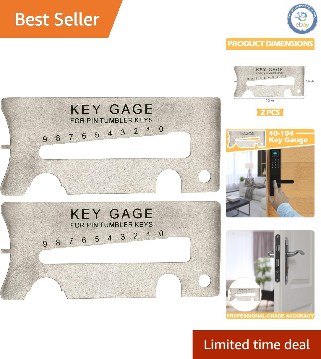 2 Pack Gray Key Gauge Tools – Universal Professional Key Decoders & Aligners