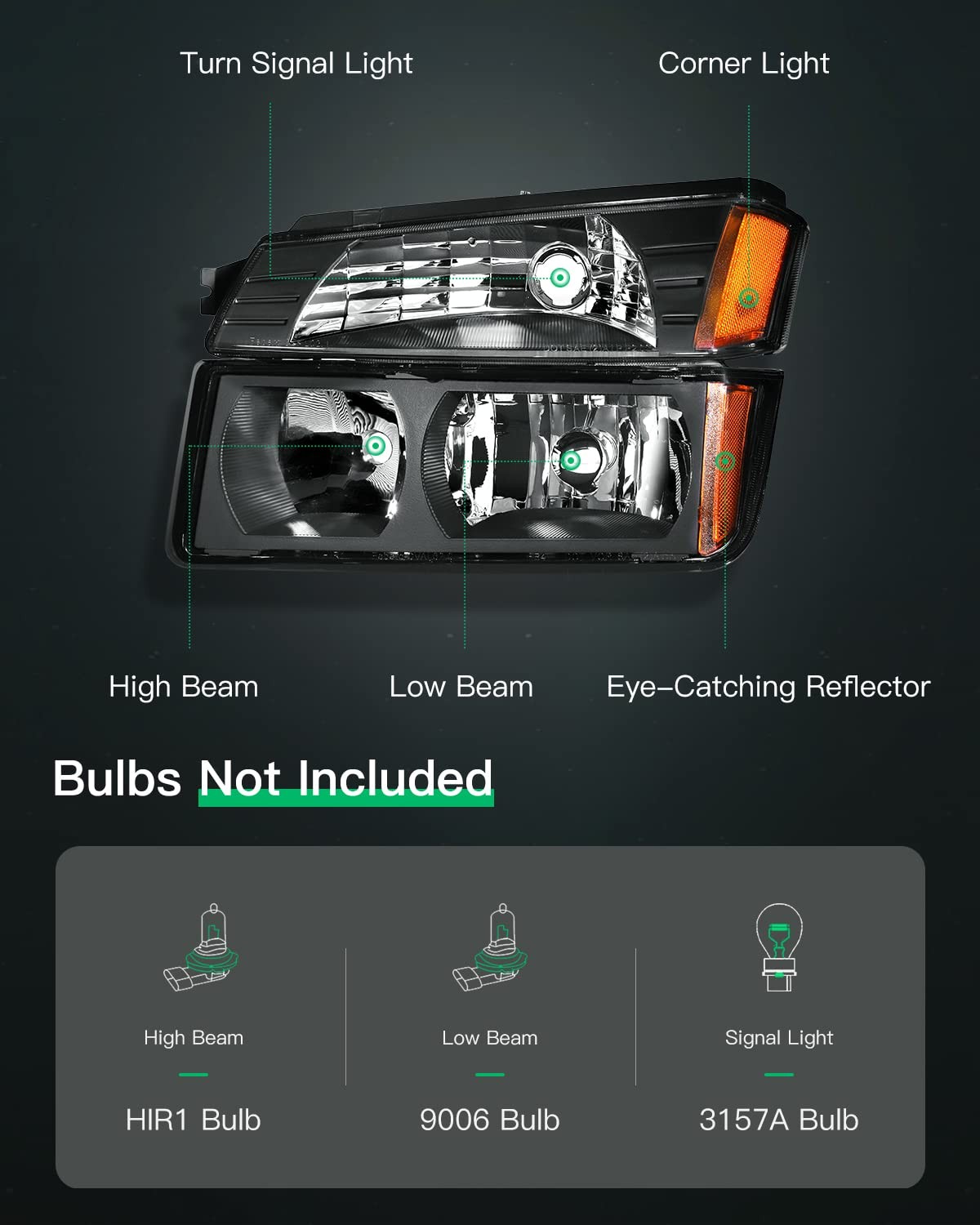 Headlight Assembly Fit 2002-2006 For Chevy Avalanche 1500 2002-2006