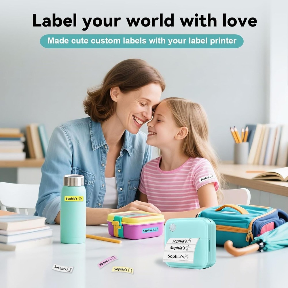 Label Maker Machine with Tape - Inkless Mini Bluetooth Label Printer with Multip