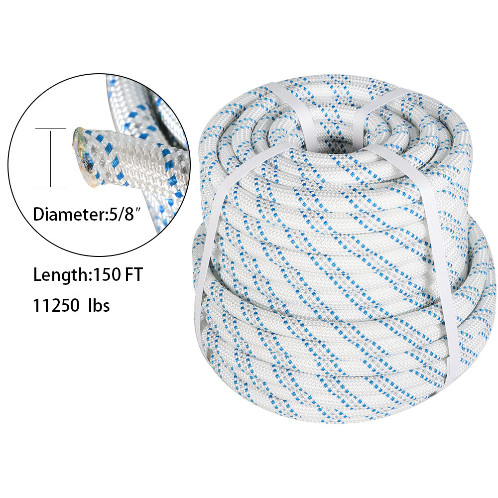 Double Braid 5/8" x 150' Nylon Polyester Arborist Bull Rope Pulling Rigging Line