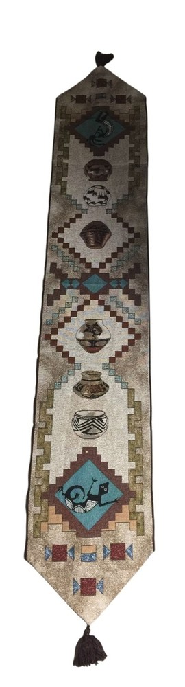 Long Patterned Southwestern Tapestry Table Runner with Tassels