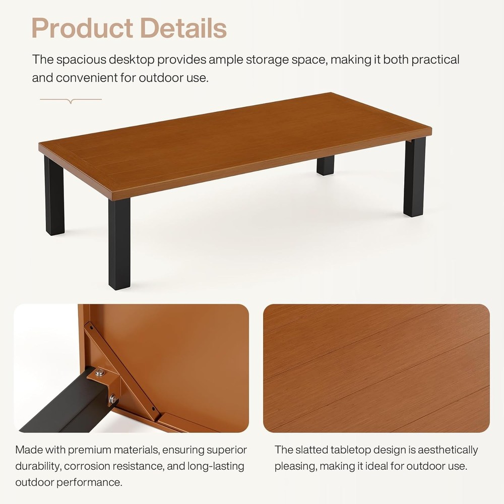 Rectangular Outdoor Coffee Table, Modern Patio Table for Deck, Backyard, Porch