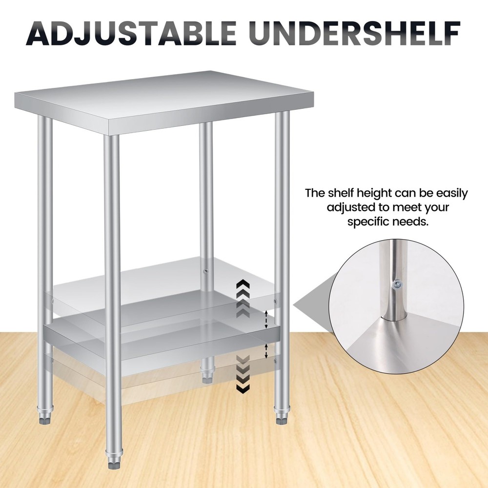 Stainless Steel Patio Side Table – 24x14in Double Layer, Adjustable Undershelf