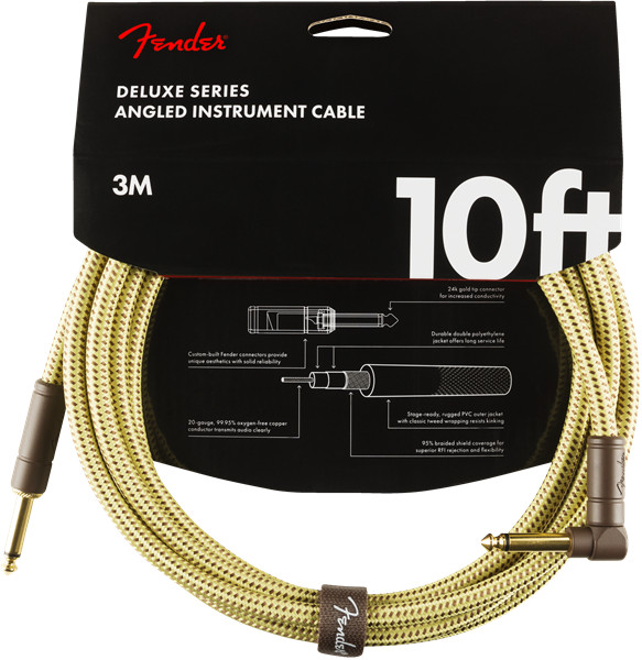 Fender Deluxe TWEED Series Electric Guitar Cable, Right-Angle to Straight 10' ft